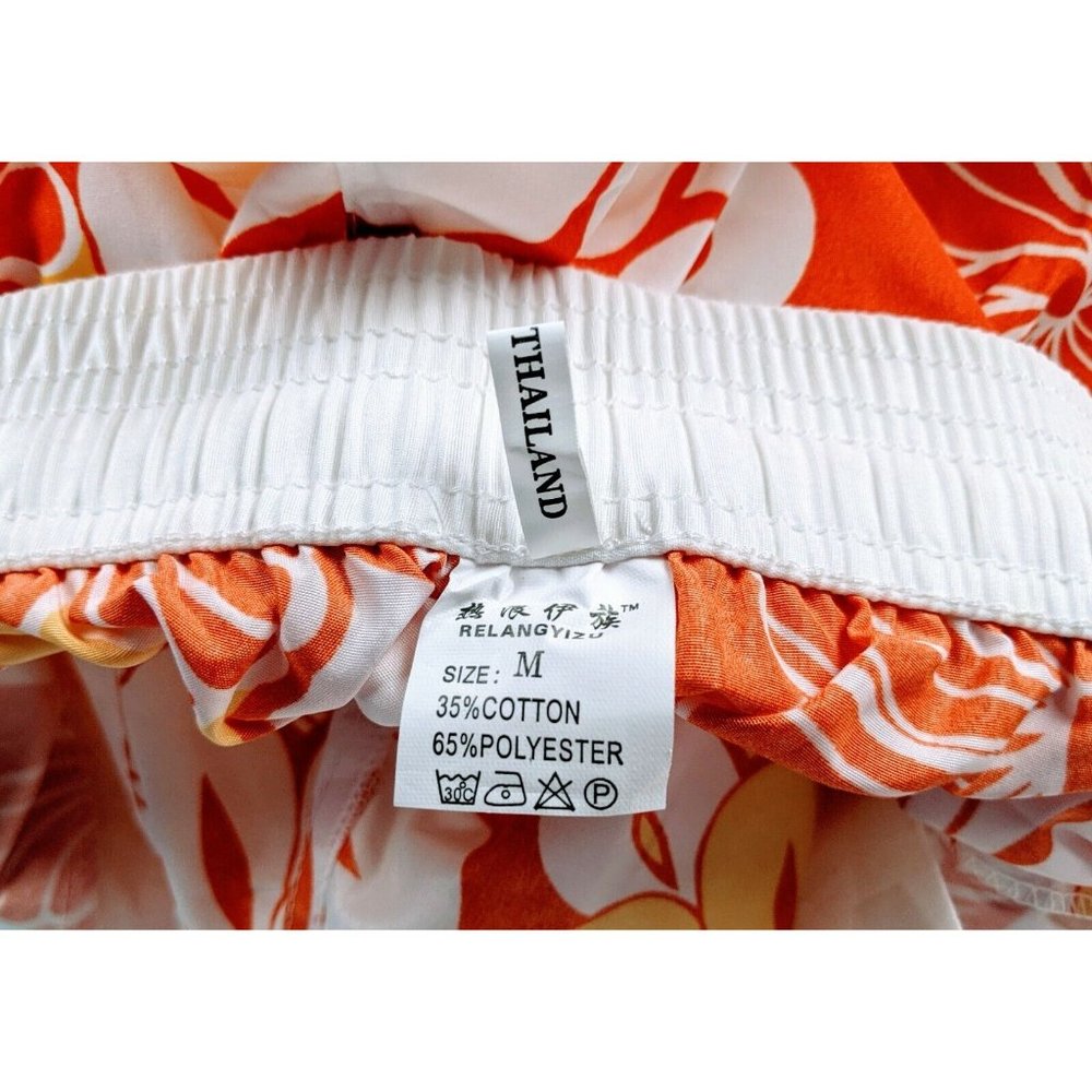 Women's Board Shorts Elastic Waist Yellow Floral Pockets White Trim - Picture 6 of 6